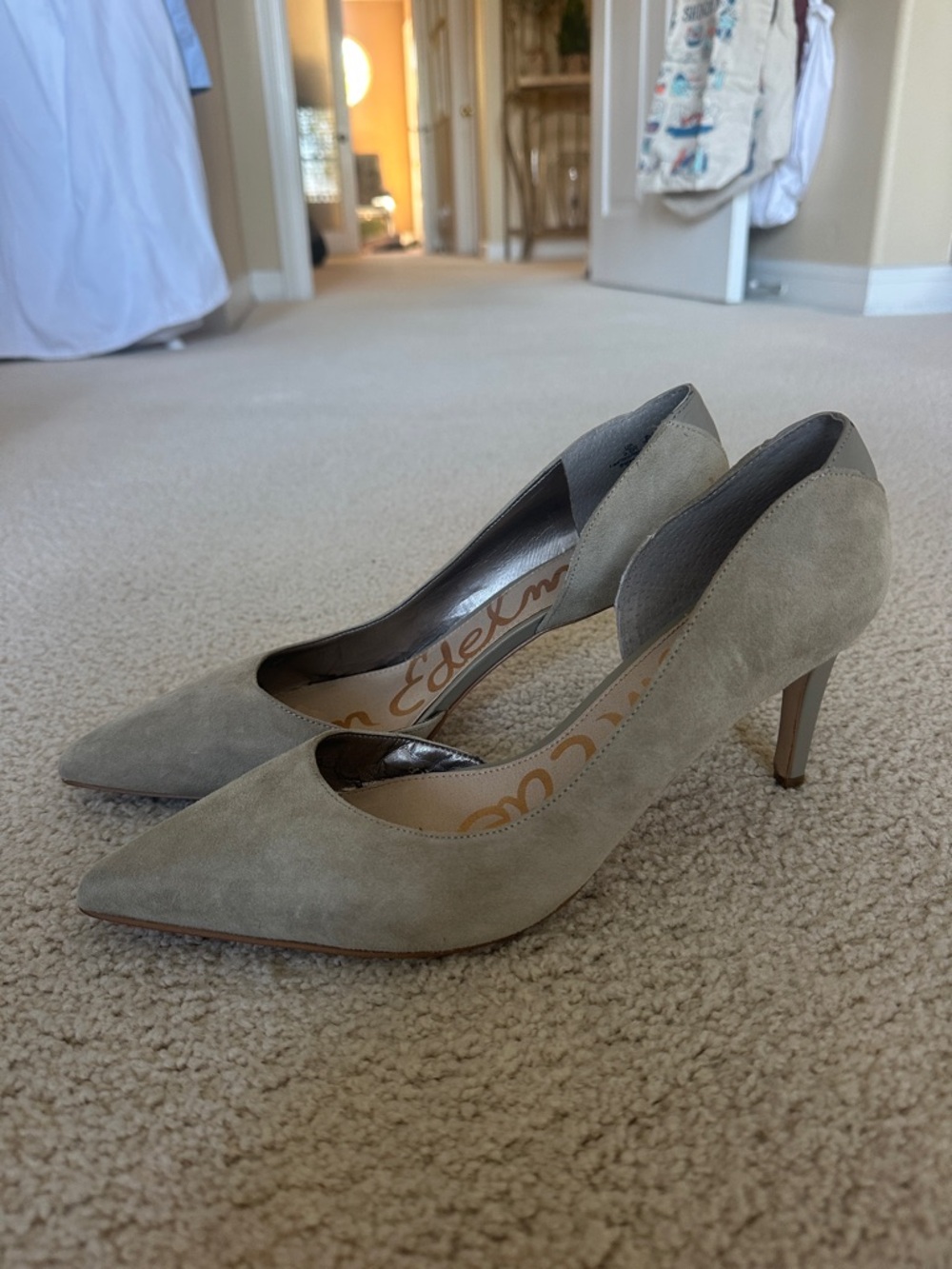 Sam Edelman Women's Pointed-Toe Suede Heels in Light Gray